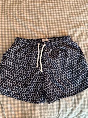 Zara Navy and White Patterned Drawstring Shorts